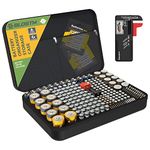 BLOSTM Battery Organiser Storage Case - Fireproof Waterproof Battery Holder for 217 Batteries (Not Included) AAA, AA, 9V, C, D, Button Cell, Large Carrying Case With BT-168 Battery Tester