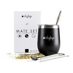 OnlyBP - Argentinian Mate Kit, Includes Stainless Steel Cup, 2 Straws, and Cleaning Brush (Black)