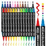 colpart 26 Colors Dual Tip Acrylic Paint Pens,Acrylic Pens Markers,Paint With Medium & Brush Markers For Rock Painting,Ceramic,Canvas,Calligraphy,DIY Crafts Art Supplies