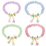 SANNIDHI® 4pcs Crystal Beads Bracelet for Girls, Floral Charm Friendship Bracelet BFF Bracelet for Girl Kids Gift Christmas Party Favors