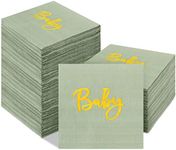 Nuanchu 120 Pcs Sage Green Baby Napkins 2 Ply Cocktail Napkins Sage Green Thick Paper Napkins 10 x 10 Inch Cocktail Beverage Napkins with Gold Foil for Guest Plates Baby Shower Birthday Party Supplies