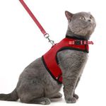 PUPTECK Escape Proof Cat Harness with Leash - Holster Style Adjustable Soft Mesh - Best for Walking Red Large