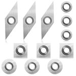 12 Pieces Tungsten Carbide Cutters Inserts Set for Wood Lathe Turning Tools Include 11 mm Square with Radius, 12 mm and 8.9 mm Round, 30 x 10 mm Diamond with Pointed Point (Silver)