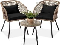 BRISHI Garden Patio Seating Chair and Table Set Outdoor Balcony Garden Coffee Table Set Furniture and 2 Chairs 1 Table Set with Cushion (Brown/Black)