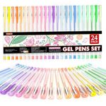 Shuttle Art Pastel Gel Pens Set, 24 Pastel Colours Gel Pen for Black Paper, Coloured Gel Colouring Pens for Adults Colouring Books Drawing Doodling Crafts Scrapbooking Journaling