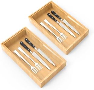 Bamboo Drawer Organizer, 2PCS Stackable Storage Boxes for Utensil Organizer, Wood Tray for kitchen, Bathroom and Bedroom 12" x 6" x 2"