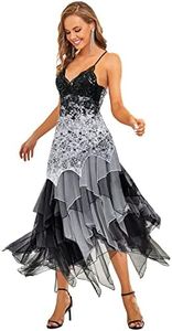 Ever-Pretty Robe de Soirée Asymetrique en Dentelle Volants Décolleté Femme Noir et Blanc 36