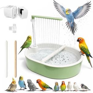 Indoor Bird Bath Fountain, Dual Rainfall Parrot Shower with Anti-Clog Pump & Filter Sponge, Adjustable Water Flow, Natural Beech Wood Perch, Bird Shower Spa for Parakeet, Cockatiel, Lovebird