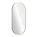 Navaris Oval Wall Mirror - 75 x 38 x 3 cm - Wall Mounted Hanging Mirror with Brushed Brass Rustproof Aluminium Frame - Mirror for Bathroom Bedroom Hallway