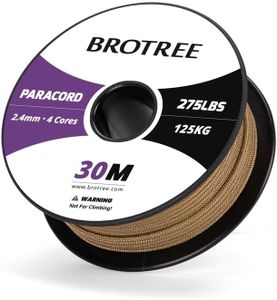 Brotree Paracorde 2,4 mm 275lb Corde Nylon 30M 4 Brins Bobine pour Bracelet, Survie, Extérieure - 125 kg Charge de Rupture (Brun)