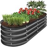 Best Choice Products 4x2x1ft Outdoor Metal Raised Garden Bed, Oval Deep Root Planter Box for Vegetables, Flowers, Herbs, and Succulents w/ 51 Gallon Capacity, Rubber Edge Guard - Charcoal