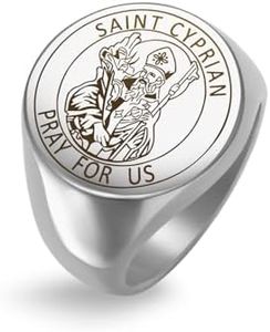 Amaxer Saint Cyprian Signet Ring for Men Sacred Religious Protection Amulet Stainless Steel Punk Statement Ring, Stainless Steel