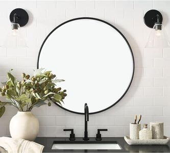 Round Wall Mirror, 60x60cm Black Round Mirror, Bathroom Mirror for Wall, Hanging Circle Mirror, Decorative Round Wall Mirror, Wall Mounted Mirror for Bathroom, Living Room, Vanity, Hallway