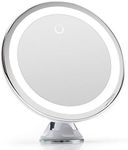 Fancii 10X Magnifying Makeup Mirror with True Natural Light and Locking Suction - 8 inch Large Lighted Travel Vanity Mirror, Dimmable Daylight LEDs, Battery and USB Operated - Luna (Silver)