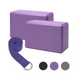 Serveuttam 2 Pack Yoga Blocks with Yoga Belt High Density EVA Foam Brick Soft Non-Slip Surface Exercise Bricks Stability and Balance for Exercise, Yoga, Pilates, Meditation, Aid Balance (Purple)