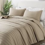 ROARINGWILD Beige Cream Tan Queen Size Quilt Bedding Sets with Pillow Shams, Full Lightweight Soft Bedspread Coverlet, Quilted Blanket Thin Comforter Bed Cover for All Season, 3 Pieces, 90x90 inches