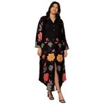 DEEBACO Big Floral Print Rayon Plus Size Shirt Dress For Women's|Collared Neck 3/4 Straight Sleeves|Regular Fit Ankle Length Summer Western Party Casual Wear Dress for Ladies (DBDRP00001548_4XL_Black)