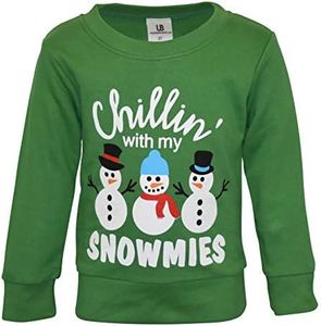 Unique Baby Boys Long Sleeve Pull Over Sweatshirt Christmas Snowmies Green 10 Years