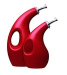 Rachael Ray 53253 Solid Glaze Ceramics EVOO Olive Oil Bottle Dispenser with Spout Set, Red