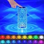 GIGAWATTS LED Rose Crystal Lamp 16 Colour Changing Diamond Table Lamps with Remote Control Touch USB Rechargeable Strip Lighting Bedside Night Light for Boys Girls Home and Office (1Pc, Multicolour)