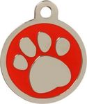 BWM Designer Customised Fashion Pet ID Tags Dog Tags | Dog Tag for Pets Laser Engraved & Personalised | ID Tags for Dogs & Cats | Durable & Strong Steel Split Ring - Red Paw, Medium