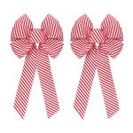 Meseey 2 Pcs 16 x 8 Inch Large Christmas Candy Red Bows Wreaths Peppermint Bow for Gift Wrapping Tree Topper Front Door Home Decorations