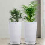 Kuber Industries Pack of 2 Flower Pot with Plate | 18 Inch Lightweight Polymers Indoor-Outdoor Plant Pots | Flower Pot Gamla for Home-Office & Garden | Planter for Living Room | Marble Emerald | White