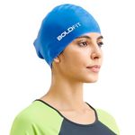 Boldfit Swimming Cap for Women Silicone Long Swimming Caps for Women Swim Cap for Girls with Long Hair Swim Cap for Women Long Hair for Dry Hair Swimming Head Cap for Long Hair Easy Fit - Blue