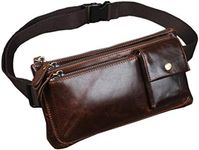 Leather Fanny Pack Waist Bag for Men Women Travel Hiking Running Hip Bum Belt Slim Cell Phone Purse Wallet Pouch, Coffee