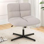 Giantex Criss Cross Chair, Faux Fur Armless Cross Legged Office Desk Chair No Wheels, Height Adjustable Computer Swivel Task Chair, Modern Wide Seat Boucle Vanity Chair for Home Office, Grey