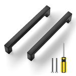 BAFAFOIE 30 Pack Matte Black Square Kitchen Cabinet Handles Stainless Steel Cabinet Pulls 6 1/4 inch Hole Center Poignee Armoire Cuisine