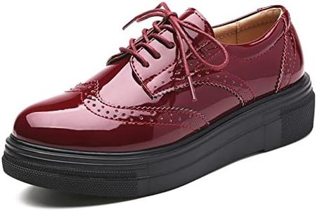 DADAWEN Women's Platform Lace-Up Comfort Wingtips Square Toe Oxford Shoes Brogues Red US Size 7