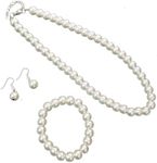 tenghong2021 Fashion Classic Faux Pearl Jewelry Set Necklace Bracelet Earrings for Women Best Gift for Birthday Valentine's Day Christmas New Year-Beige