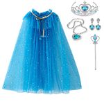 skyllc Princess Cloaks for Little Girls Dress Up Princess Cape with Crown Wand Earring Necklace Set Girls