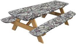 Southern Textiles TrueTimber Camo Picnic Tablecloth 30" x 72" and 9" x 72" Bench Cover Set with Elastic Fit - Rectangular Camouflage Elastic Fit Table Cover Set for Camo Themed Party Decorations