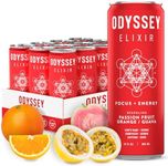 Odyssey Elixir Sparkling Adaptogen Drink, Low Calorie Drinks, L Theanine, Lions Mane, Cordyceps & Green Tea Caffeine for Energy & Focus, Non-GMO, Vegan, Passion Fruit Orange Guava, 12 Fl oz, 12 Pack