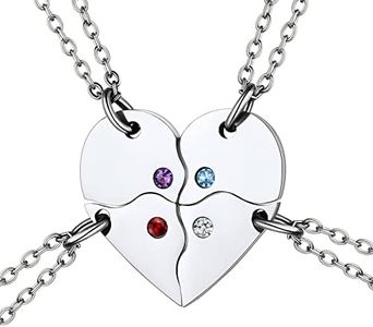 FaithHeart Personalized BFF Necklace for 4, Heart Puzzle Matching Pendant Necklaces Set Birthstone Best Friends Pendants Friendship Jewelry for Sisters