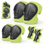 Kids Knee And Elbow Pads ,6pcs Wrist Guard Knee And Elbow Pads for Children, Kids Sports Protective Gear Set With Mesh Bag for Skateboard, Roller Skating, Biking, And Outdoor Multi-Sports (Green)