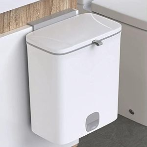 10 Liter Kitchen Trash Can with 8 Liter Inner Bucket, Countertop Compost Bin, Hanging Trash Bin with Lid for Kitchen Cabinet Door or Under Sink, Wall Mounted Garbage Bin for Bathroom (White)