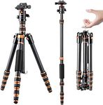 K&F Concept 61" Carbon Fibre Camera Tripod, Lightweight Compact Tripod with 2 Sections Central Column, Low Profile Ball Head and Carry Bag for DSLR Camera