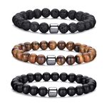 MOROTOLE Mens Bracelet, Mens Beaded Bracelet Tiger Eye Mens Brown Bead Bracelet Matte Tiger Eye Bracelet Black Eye Bracelet Set Beaded Bracelet Brown Tiger Eyes Bracelet for Men Women Jewelry