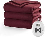 Sunbeam Quilted Fleece Heated Blanket with EasySet Pro Controller, Full, Garnet
