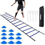 Ohuhu Agility Ladder Training Set - 12 Rung Speed Ladder with 12 Field Cones and 4 Stakes, Footwork Equipment for Soccer Football Drills (Blue)