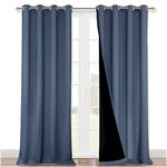 NICETOWN 100% Sun Blocking Curtains, Thermal Insulated & Soundproof Drapes with Black Backing, Full Light Blocking Window Treatments for Patio Sliding Door (Stone Blue, 1 Pair, 52 inches x 108 inches)
