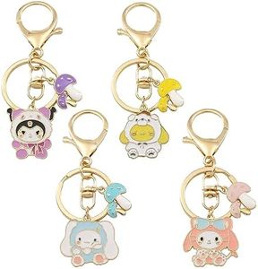 wopin Llavero Kuromi, Llavero Sanrio incluye Kuromi, My Melody, Cinnamoroll Llavero Kawaii Colgante de bolsa linda de 4 piezas para niños Mini llavero de figura de anime