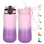 Oldley Insulated Water Bottle 12oz Kids Water Bottles with Straw, Stainless Steel Water Bottle with 2 Lids,Double Wall Vacuum Bottle, Leak-Proof Sport Bottles for School Travel, Ombre Pink-Purple