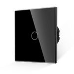 JIMEIDA Touch Light Switch 1 Gang 1 Way Tempered Black Glass Panel Wall Switch and Screwless Glass Plate with LED Backlight,No Neutral Wire Required,500W,AC 240V