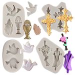 Sijiangmold Baptism Cake Decoration Cross Cake Mold Communion Chalice Dove Fondant Mold For Cake Decorating Candy Chocolate Gum Paste Set Of 4