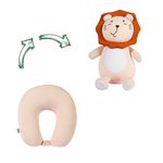 Stocaggio 2-in-1 Travel Pillow for Kids - Soft and Adorable Lion Animals Plushie That Converts into a U-Shaped Neck Pillow for Ultimate Comfort During Airplane, Car, Train, Bus Trip - Lion