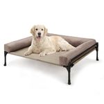Veehoo Elevated Dog Bed with Removable Bolster, Raised Dog Bed off Ground Elevated Dog Bed Portable Raised Pet Cot with Raised Sides Washable Mesh No-Slip Feet for Indoor Outdoor, Beige 89x56x18cm